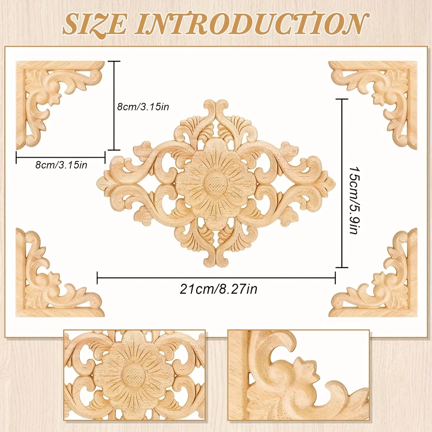 5pcs Wooden Appliques Decorative Wooden Carved Appliques For Furniture Wooden Carving Decals, Wall Cupboard Door Bed Cabinet