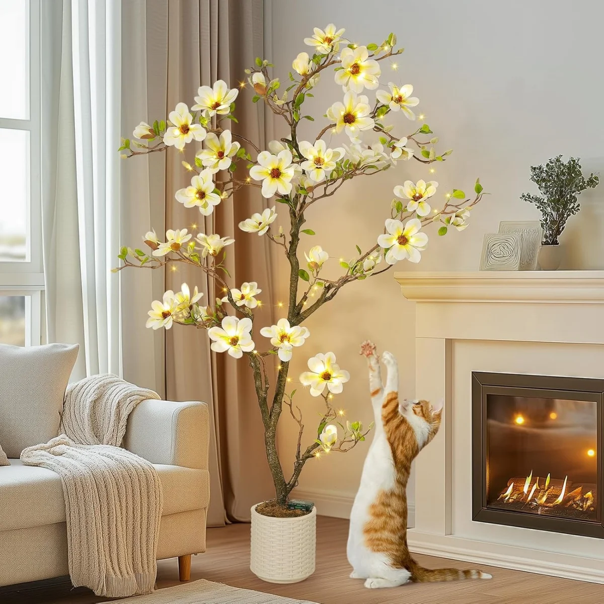 

4ft/5ft/6ft Artificial Magnolia Tree Faux Magnolia Plant Artificial Flower Trees Fake Plants for Yard Patio Home Office Decor