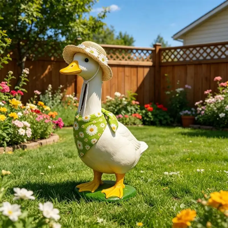  Stylish Spring Theme Geese Costume with Hat and Scarf For Porch And Yard Geese Statue Decoration Dressingup Clothing