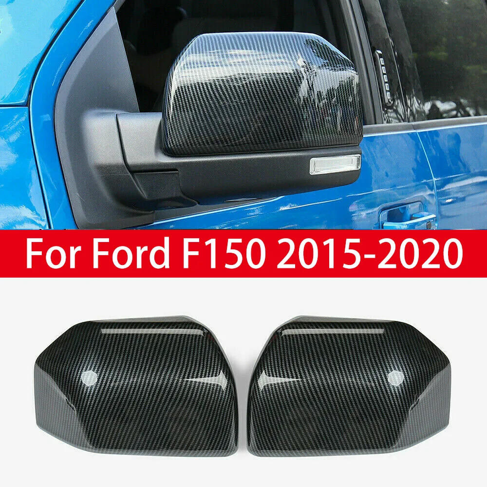 For Ford F150 2015-2020 Raptor Rearview Side Mirror Cover Wing Cap Exterior Door Rear View Case Trim Carbon Fiber Black Silver