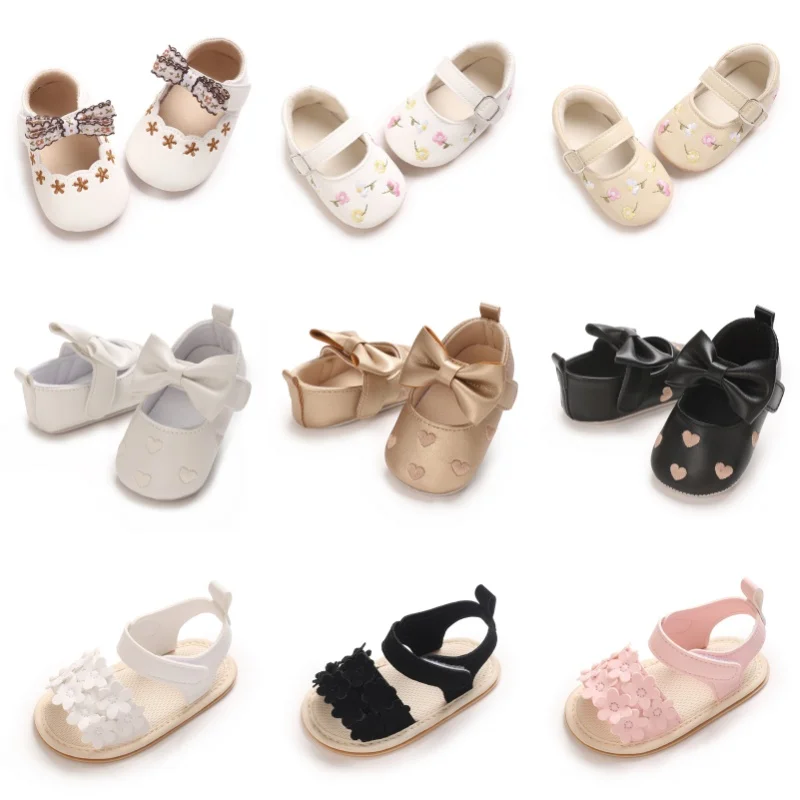 

0-1Year Baby Shoes Infant Pre-Walker Shoes Girls Princess Bow Shoes Cute Breathable Flower Soft Sole Casual Sports Footwear