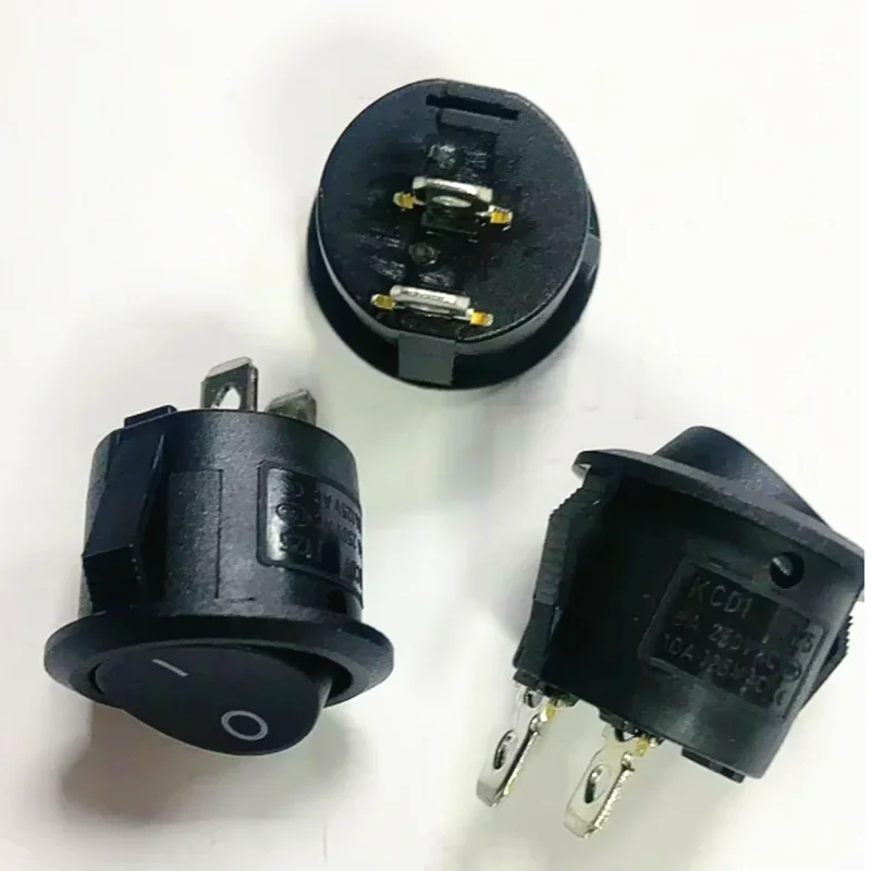 10Pcs AC 6A 10A 250V On Off Snap in SPST Round Boat Rocker Switch Black