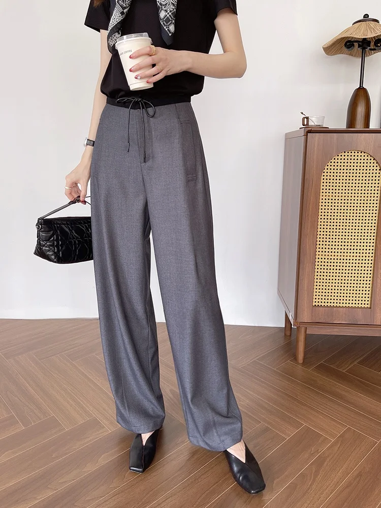 

Faionable High Waist Wide Leg Casual Pants Women's Spring Autumn New Sle Patchwork Waist Straight Cut Long Trousers