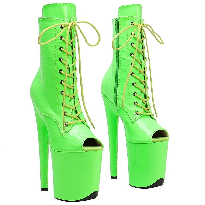 

Leecabe 20cm/8inches patent leather Plus Size Pole Dancing Lace Up Ankle Boots Thin Heels Sexy Fetish Platform Women Shoe 3B