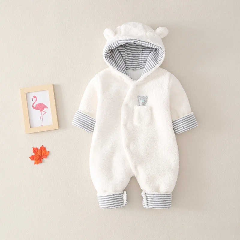 Thickened Pure Cotton Footed Baby Rompers Winter Warm Outfit Unisex Newborn Crawling Jumpsuit Outdoor Wearing Hug Suit