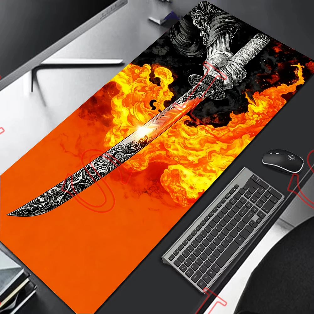 

Extended Gaming Mousepad with Japanese Samurai Design, Oversized, Seam Edge, Washable, Non-slip Rubber Sole Mouse pad