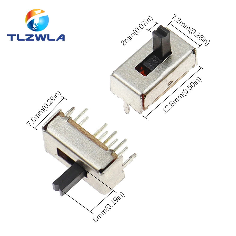 10PCS SS23D07 8 PINS 3 Position 2P3T Toggle Switch Double Vertical Sliding Switch Handle Length 5MM Bracket