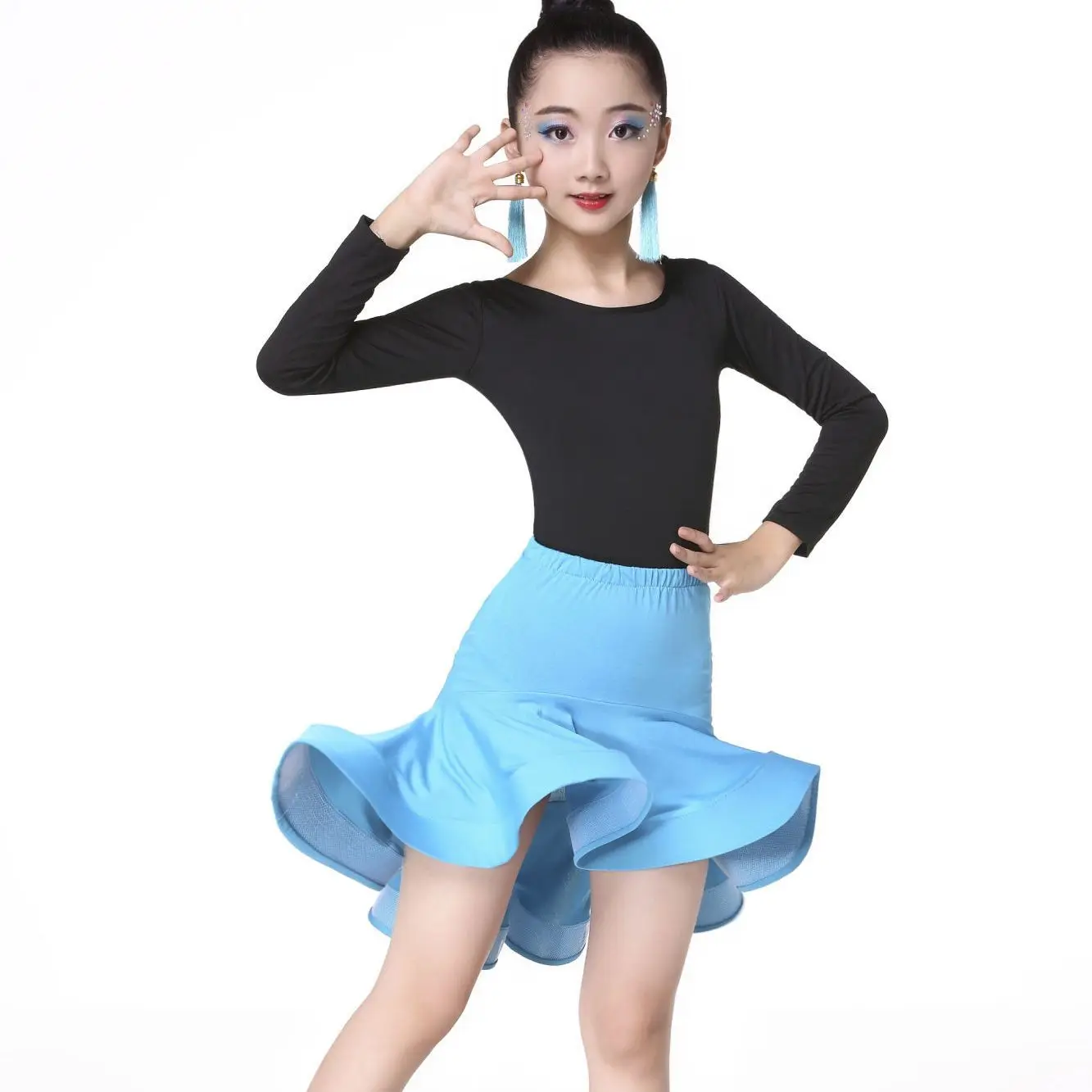 Robe de danse latine pour filles, Salsa Tango Rumba, compétition pour enfants, robe de danse de salle de bal, justaucorps de fête avec jupe sirène