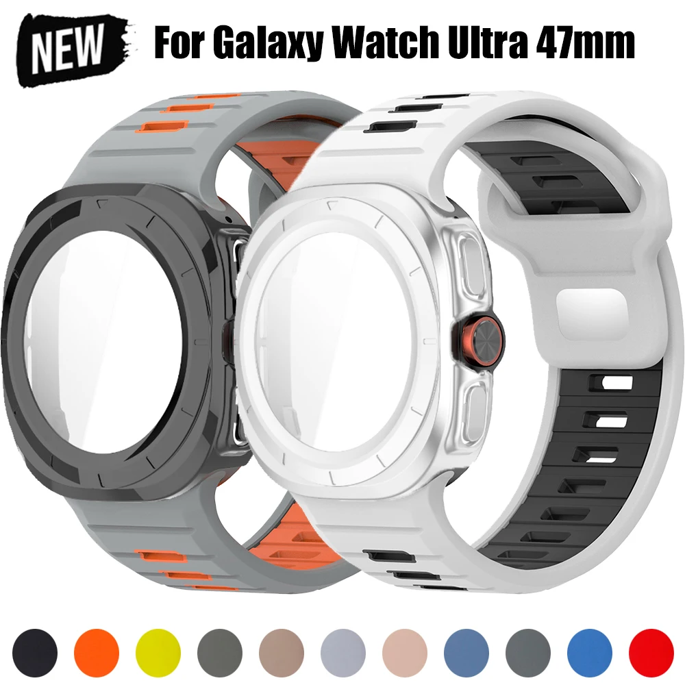 Gehärtetes Glas für Samsung Galaxy Watch Ultra Strap Suit Silikonarmband Sport Corres für Galaxy Watch Ultra 47 mm Armband