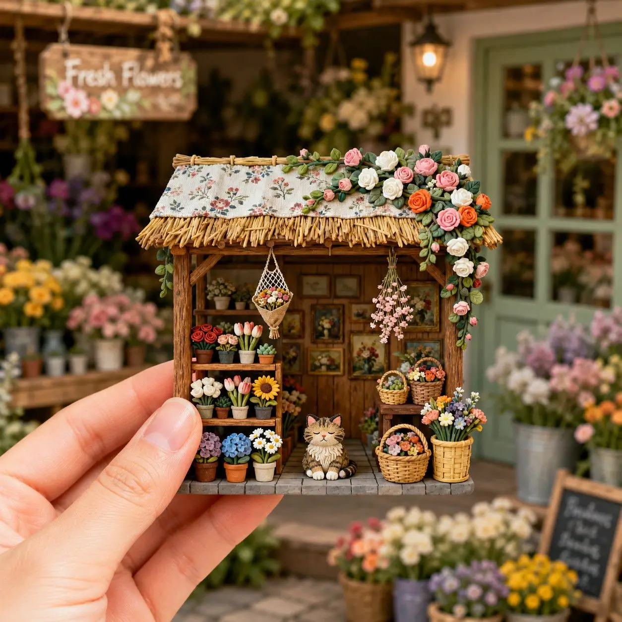 Resin three-dimensional relief magnetic suction refrigerator sticker creative countryside flower shop refrigerator decoration