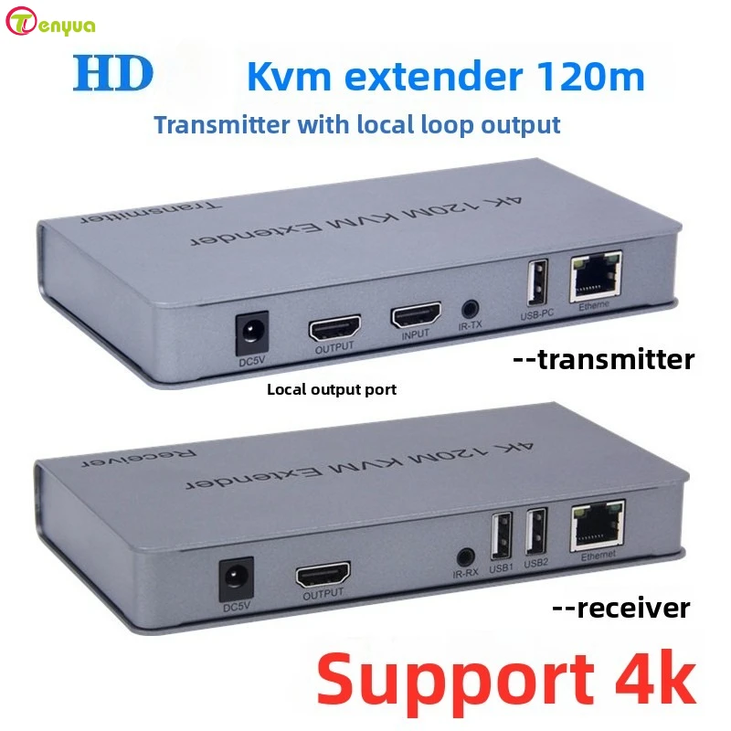 

4K 120M HD KVM-удлинитель по кабелю Cat5e/6, HD USB Ethernet-удлинитель с выходом Loop Out, поддержка ИК-управления, совместимость с мышью и клавиатурой