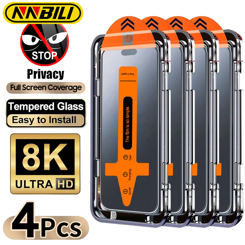 

NNBILI 4 шт. Защитная пленка из закаленного стекла с полным покрытием для iPhone 17 16 15 14 13 12 11 Pro Max 17Air X XS Max Series