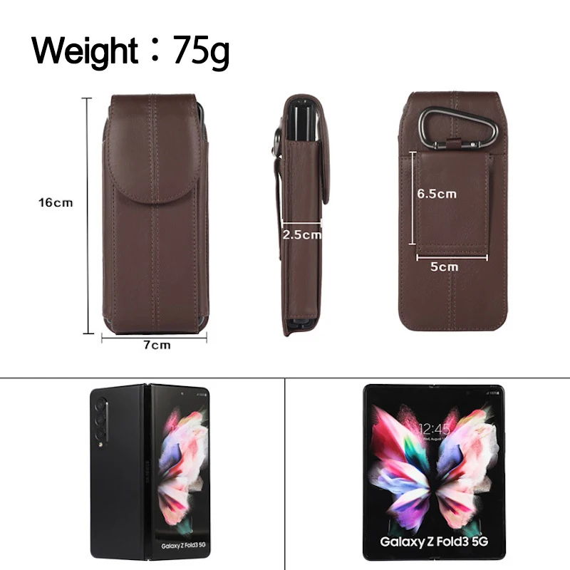 

Real Cowhide Foldable Phone Fanny Pack Left And Right Folding Phone Purse Waterproof Belt Waist Bag For Samsung Galaxy Z Fold3