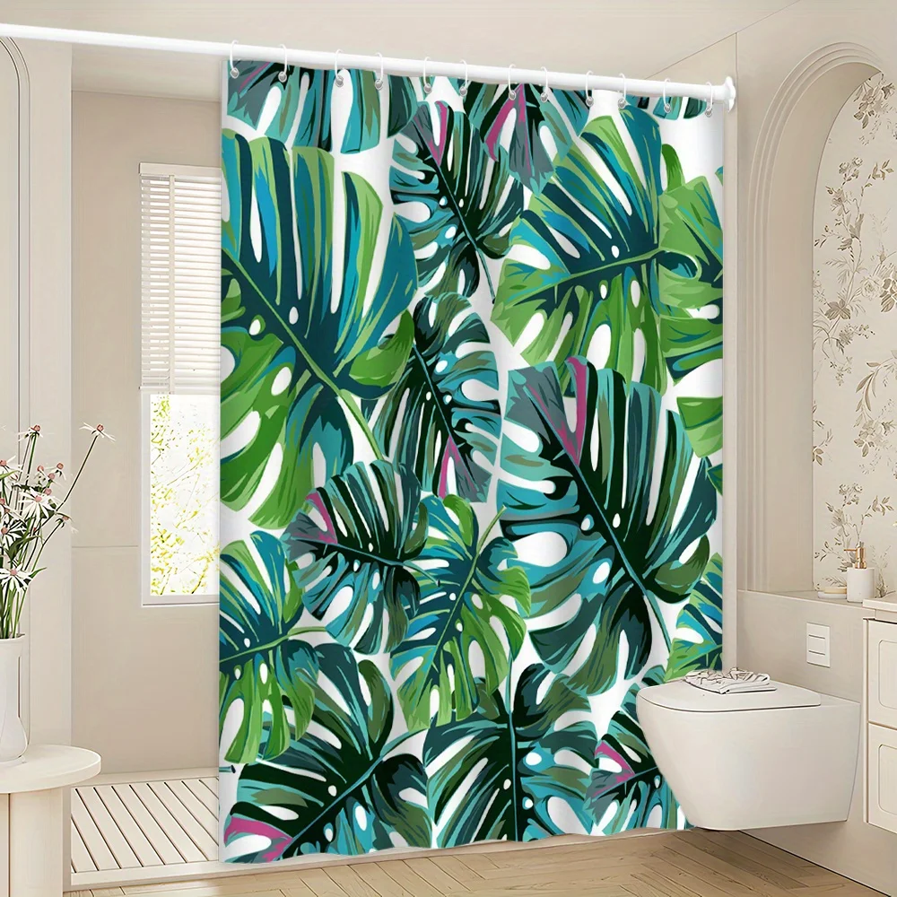 

Занавеска для душа Tropical Monstera — яркий зеленый лист и экзотическая тема растений для декора ванной комнаты, добавляет свежую и пышную атмосферу