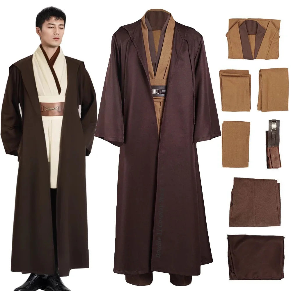 

New 2025 Movie Obi Wan Kenobi Jedi Cosplay Costume Men Lining Pants Windbreaker Set Overcoat Knight Uniform Halloween Clothes