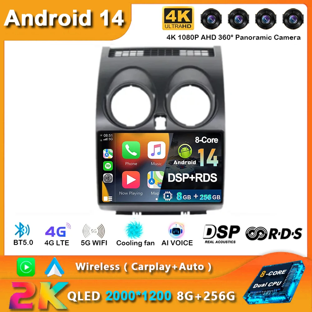 

Android 14 For Nissan Qashqai J10 2006 - 2013 Car Radio Carplay 4G Multimedia Player GPS Stereo 2din DVD Head Unit