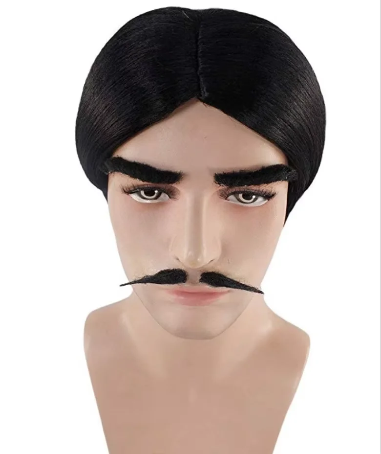 Addams Family Gomez Wigs For Broadway Shows Halloween Cosplay Costume Adult Accessory Vintage Handlebar Moustache Kit For Men