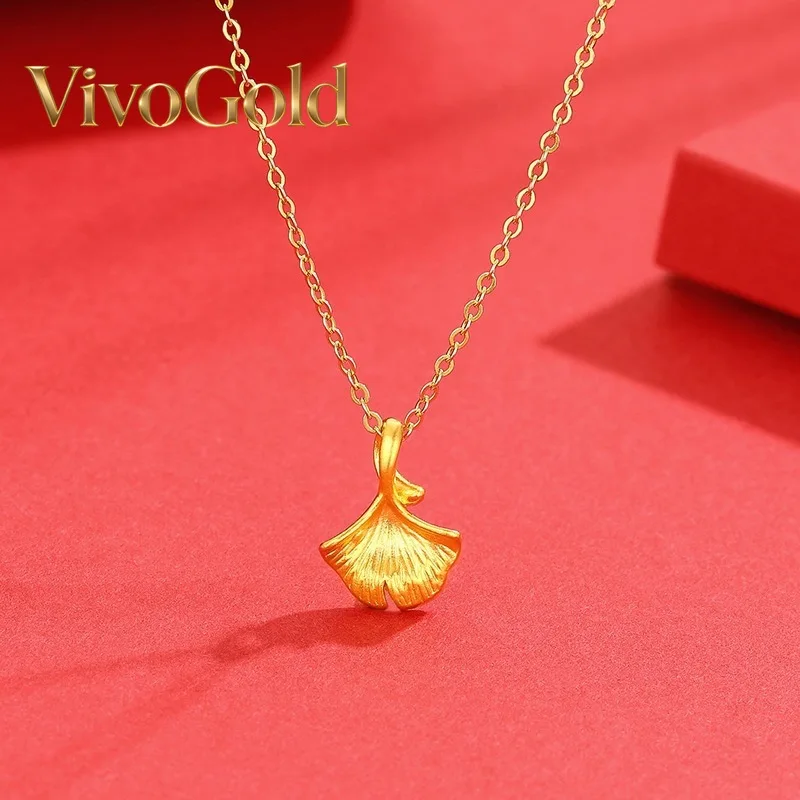

VivoGold Luxury 24K 9999 Pure Gold real gold Women's Ginkgo Leaf Pendant Necklace