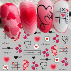 Valentine Nail Stickers Love Heart Decoration Water Transfer Decals Cartoon Cute Bear Nail Slider Tattoo Design Foils Manicure