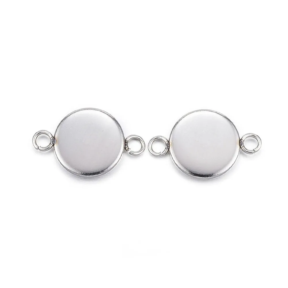 100 Pcs Flat Round Cabochon Connector Settings Resistant 304 Stainless Steel Plain Edge Bezel Cups Pendant Blanks Links for DIY
