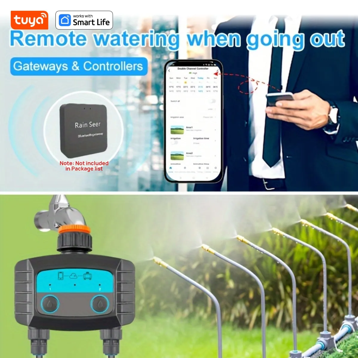 1PCS Tuya Smart Sprinkler Timer ,Dual Bluetooth Garden Hose Watering System, Outdoor Water Timer for Garden Hoses,Programmable