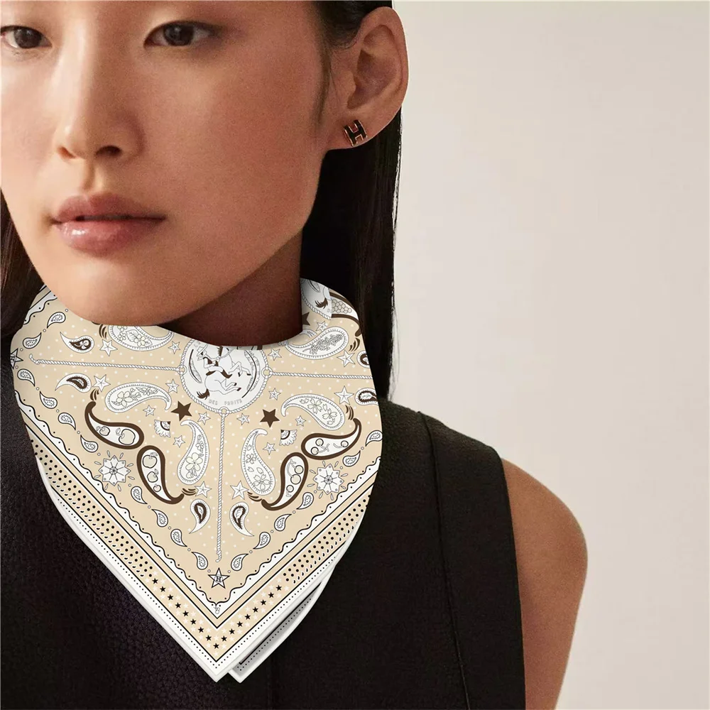 2025 neue Hand Gerollt Twill Seide Schal Frauen Mode Doppel Seite Gedruckt Platz Schals Wraps Echarpes Foulards Femme Hijab 53 CM – Detail 5