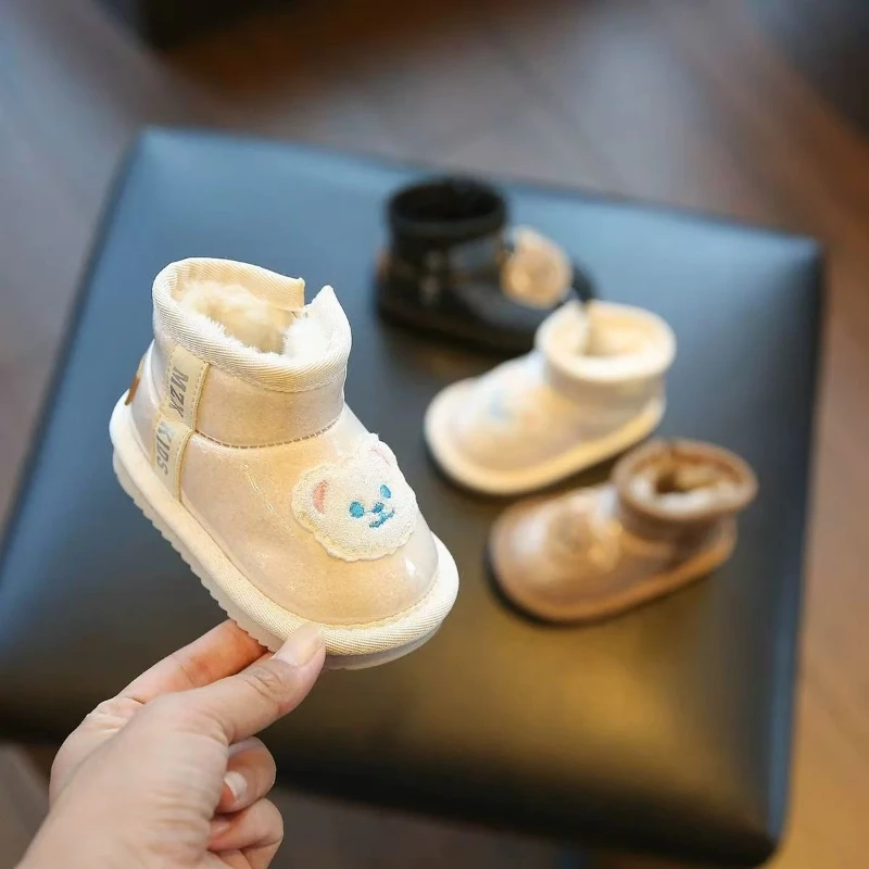 

New Cute Fashion Bear Girls Boots Warm Winter Anti Slip Comfort Child Shoes Versatile Cartoon Boy Shoes Soft Bottom Snow Boot