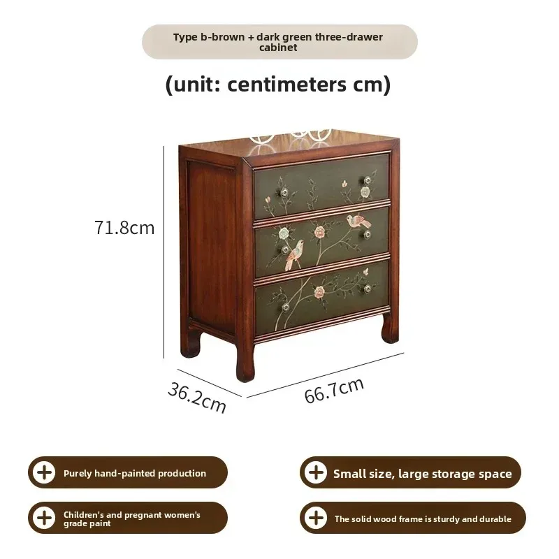 D17living Room Painted Three-bucket Cabinet Side Cabinet Old Green Drawer Cabinet Bedside Table Bedroom Locker