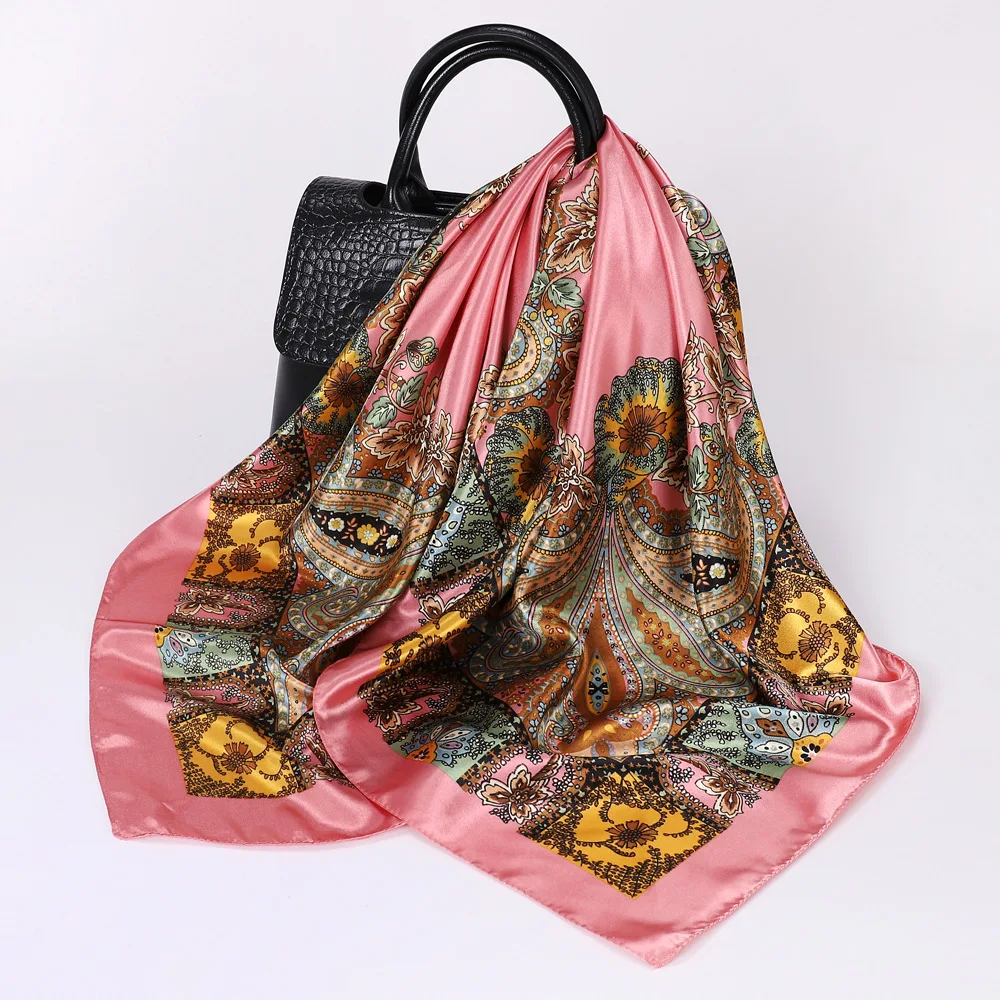 Headband Scarf Women Fashion 90*90cm Silk Satin Hijab Bandana Neckerhicef Sun Protection Shawl Wrap Headscarf Paisley