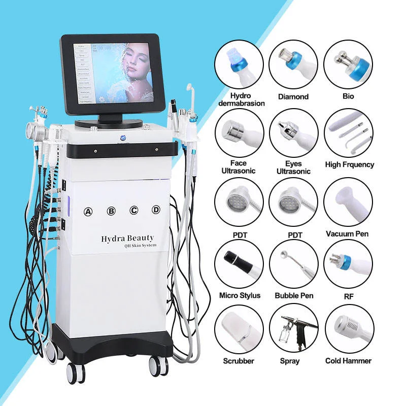 المهنية 14 في 1 هيدري أكوا تقشير معدات تجميل الوجه إزالة الرؤوس السوداء تنظيف الوجه تجديد صالون جهاز للعناية بالوجه