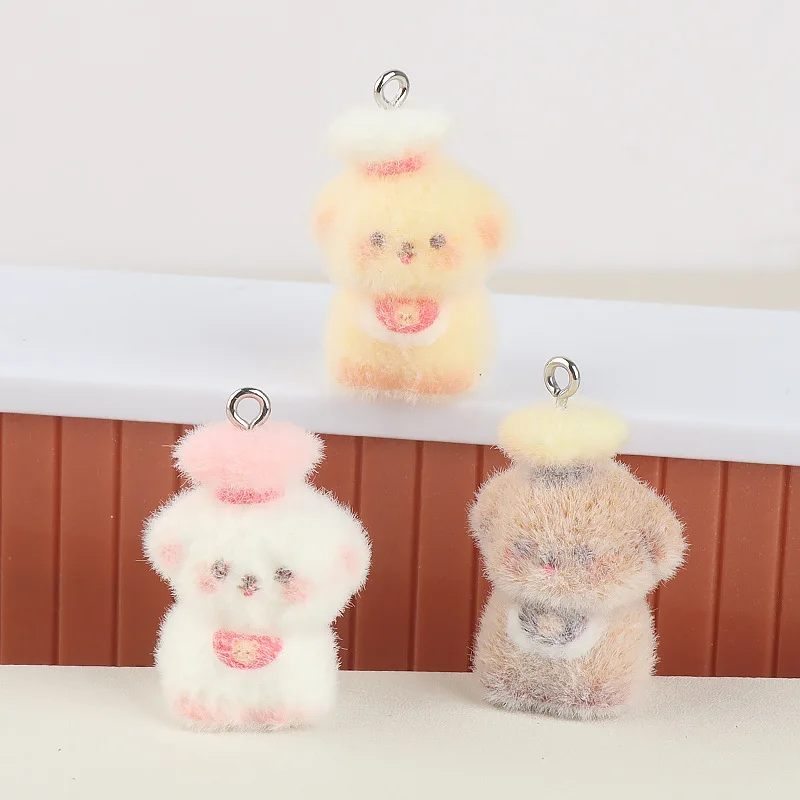 

10pcs Flocking Resin Chef Dag Charms Accessories DIY Jewelry Pendant for DIY Making Bracelet Keychain School Bag Pendant