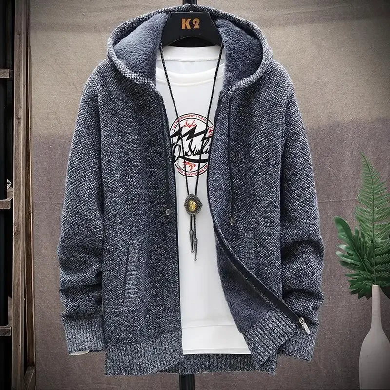 New Autumn and Winter Men's Fashion Hooded Sweater Men's Casual Plus Fleece Thickened Warm High-Quality Large Size Sweater 2025