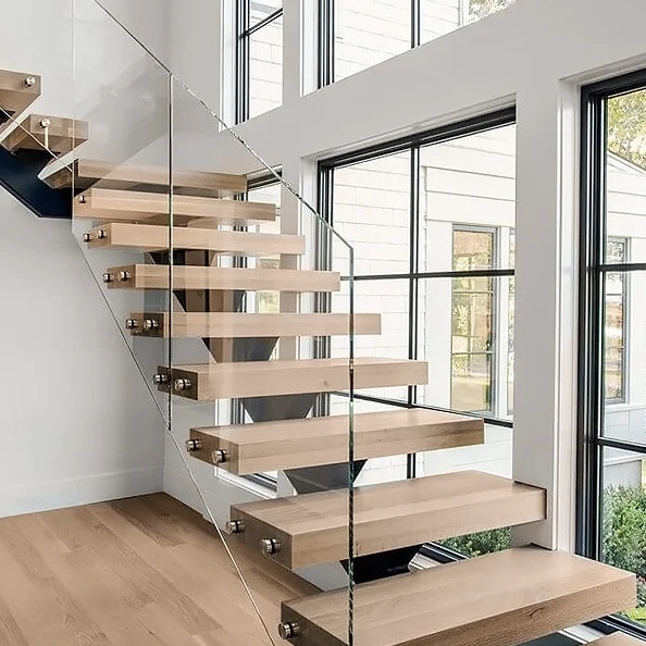 Wooden Tread Modern Floating Staircase Stair Design Modern American Decorative Interior Solid Floating Staircase Invisible