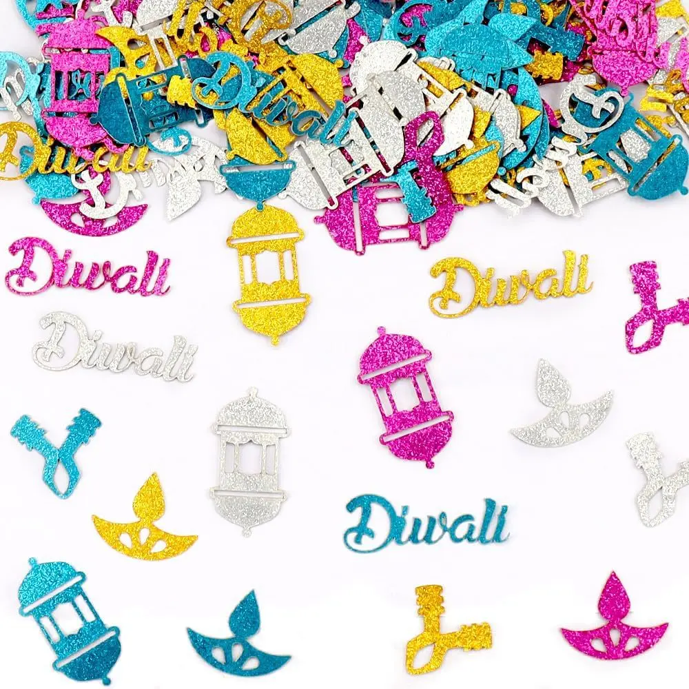 100Pcs/Bag Colorful Happy Diwali Theme Paper Confetti Candle Table Scatter for India Diwali Festival Party Bag Decoration