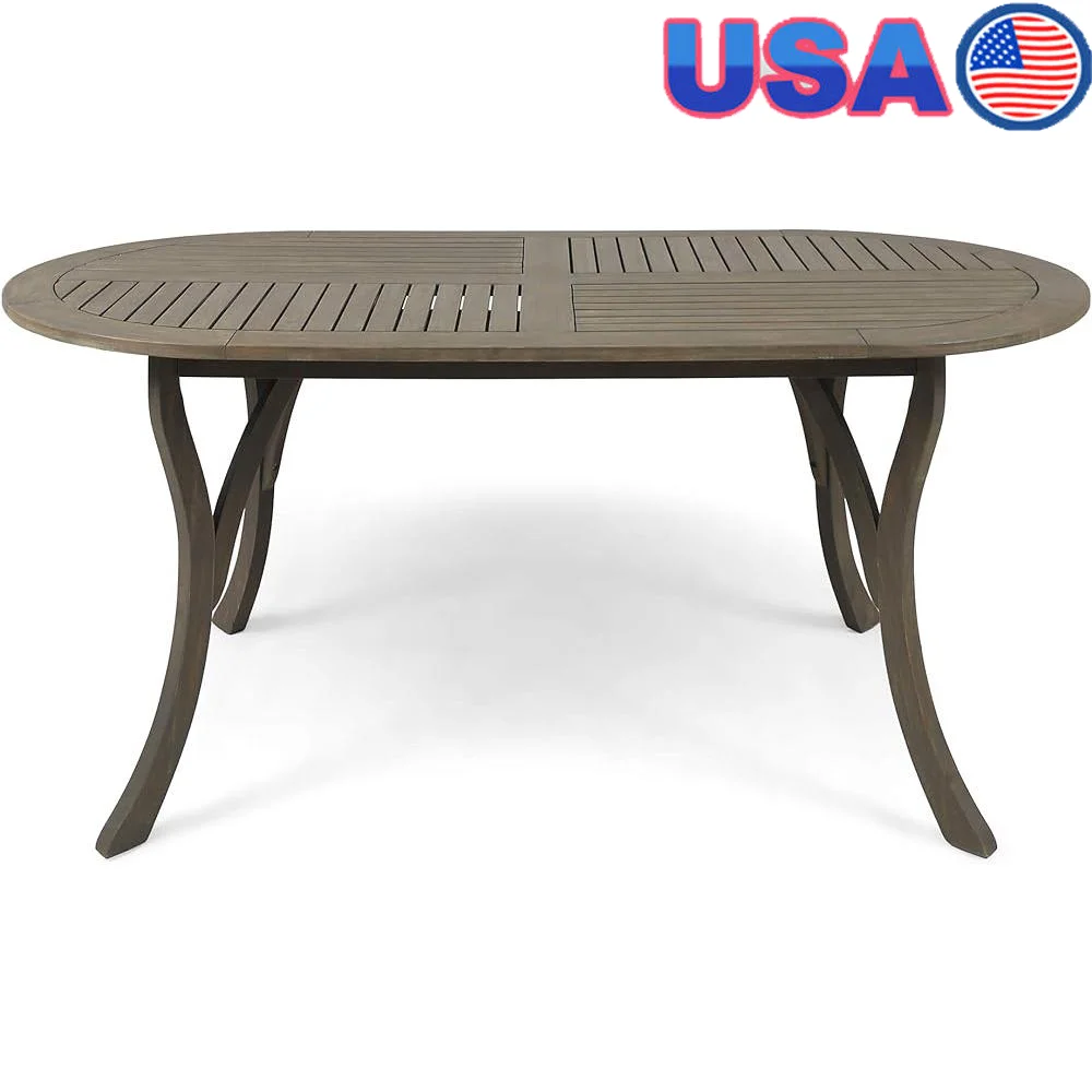 

Acacia Wood Oval Dining Table Outdoor Furniture Handcrafted Design Ideal Patio Garden Deck Dining Space