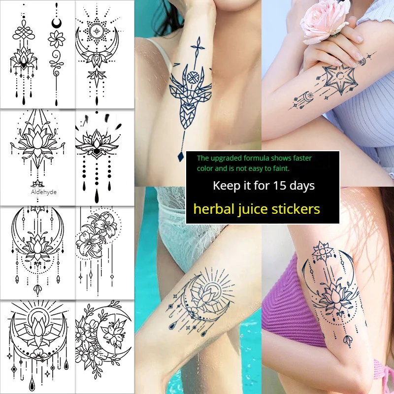 Gardenia Blue Show Herbal Tattoo Sticker Lasts 7-15 Days Geometric Tattoo Plant Juice Cream Temporary Tattoos Sticker 160*115mm