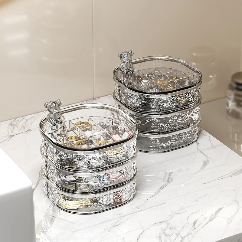 Rotating Jewelry Storage Box Makeup Storage Rack Multi-Layered Bracelet Earring Acrylic Organizer Boxes Holder Display Holder