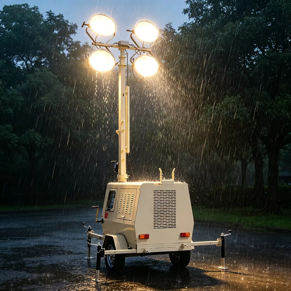 Mobile Flood Light Tower Mast Four Groups LED Flood Lights Wheeled Portable For Port Yard Logistics Night Large Area Lighting