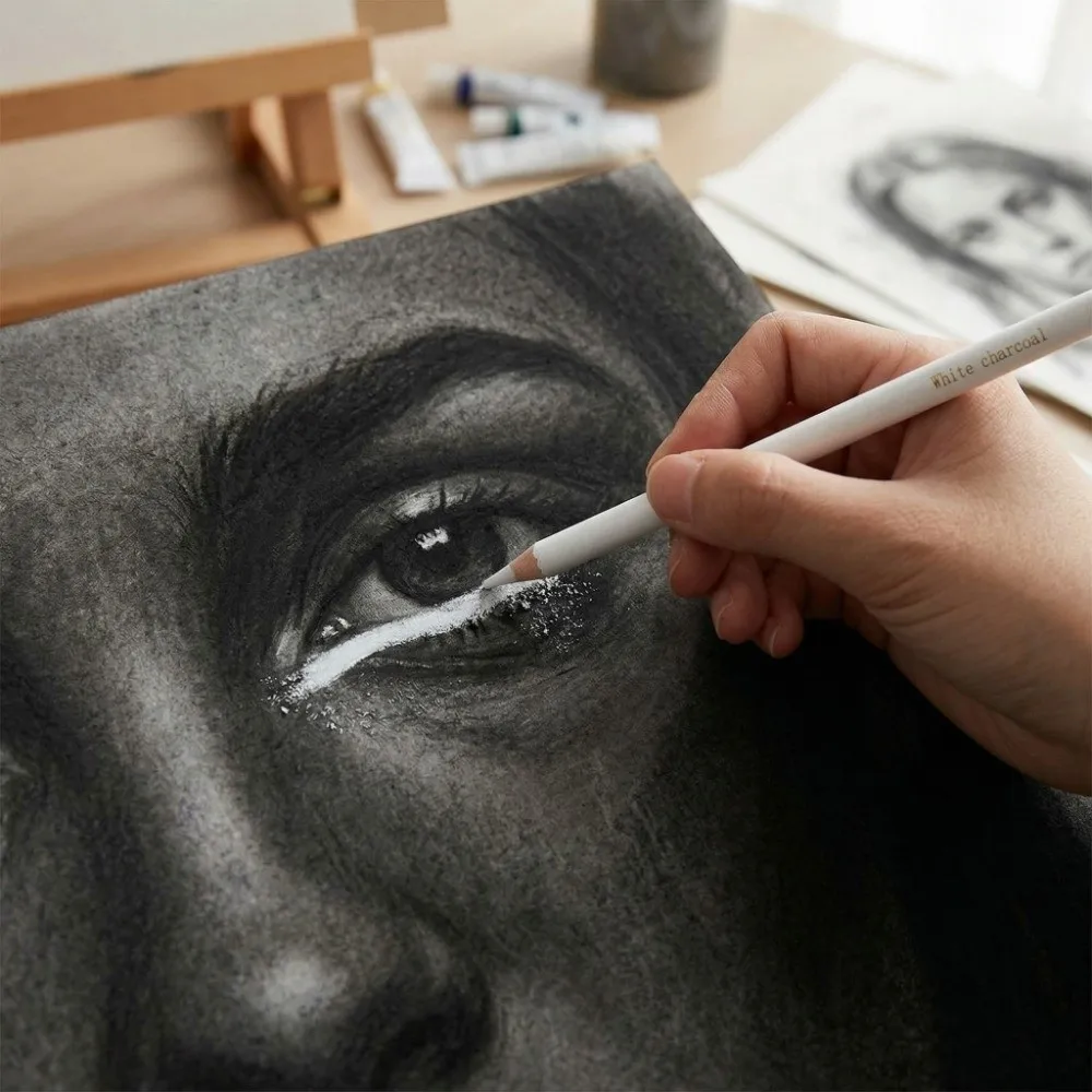 Stationery White Color White Charcoal Pencil Soft Wooden Drawing Pencil 6.7inch Hard Sketch Pencil Artists