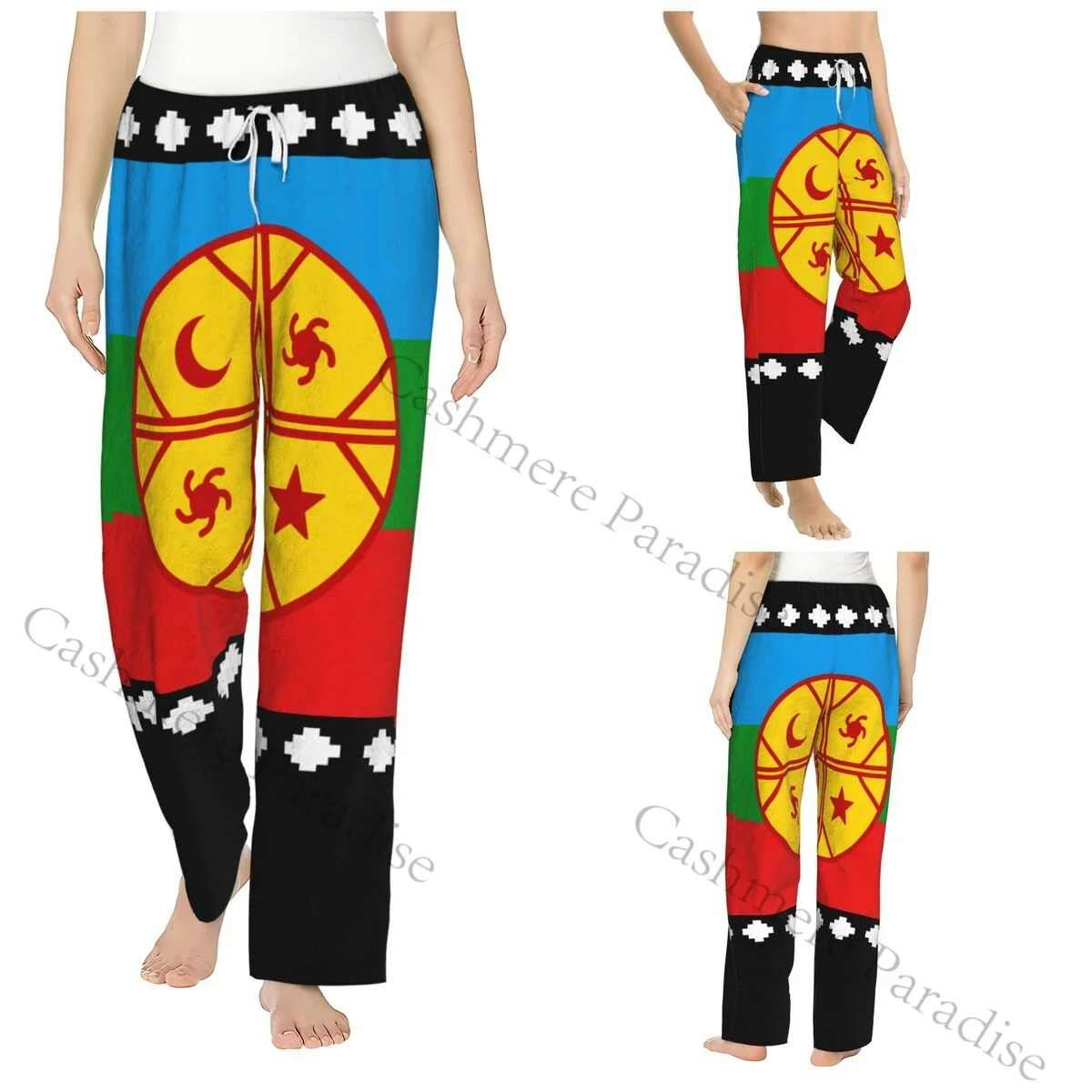 

Mapuche Flag Women Sleep Pants Warm Flannel Lounge Pants for Winter Nights