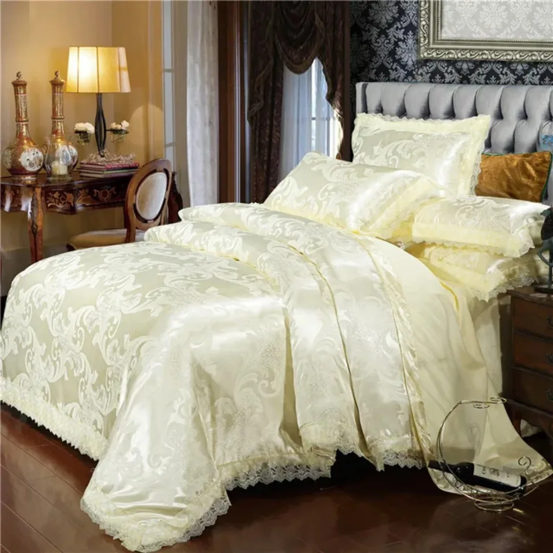 Luxury Golden Duvet Cover Set Nordic Satin Jacquard  Bedding Set Twin Queen King Double Comforter cover set for home and decor
