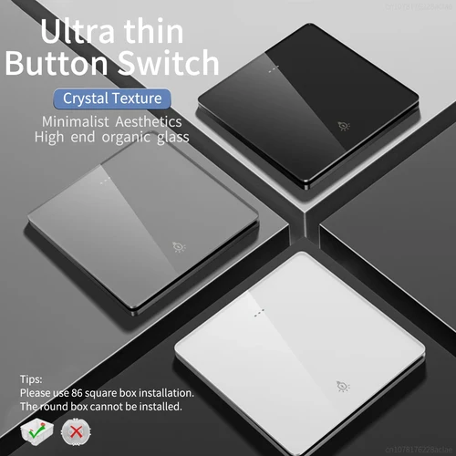 Imagen 1 del producto Interruptor de pared de vidrio ultrafino, enchufe estándar UE, Reino Unido, 16a, Panel grande, luz de pared, interruptor cuadrado, 86mm, decoración del hogar y el Hotel