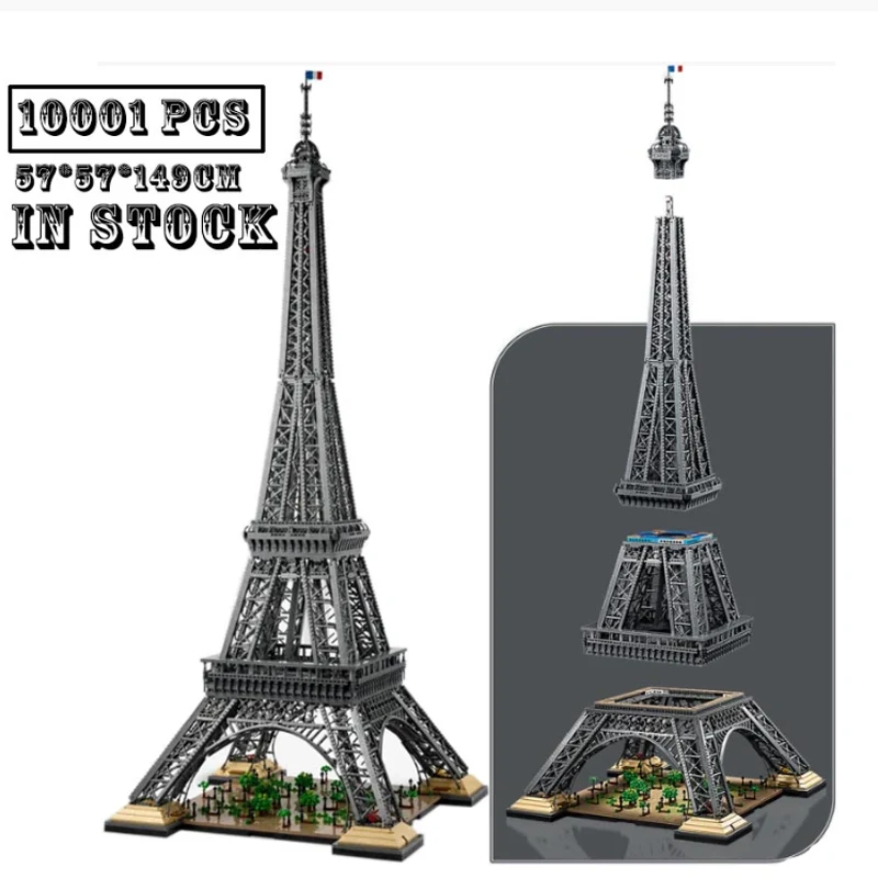 With Original Box Eiffel Tower Fit World Famous Architecture 10307 1.5M 10001PCS Building Blocks Bricks Toys For Adults Gifts