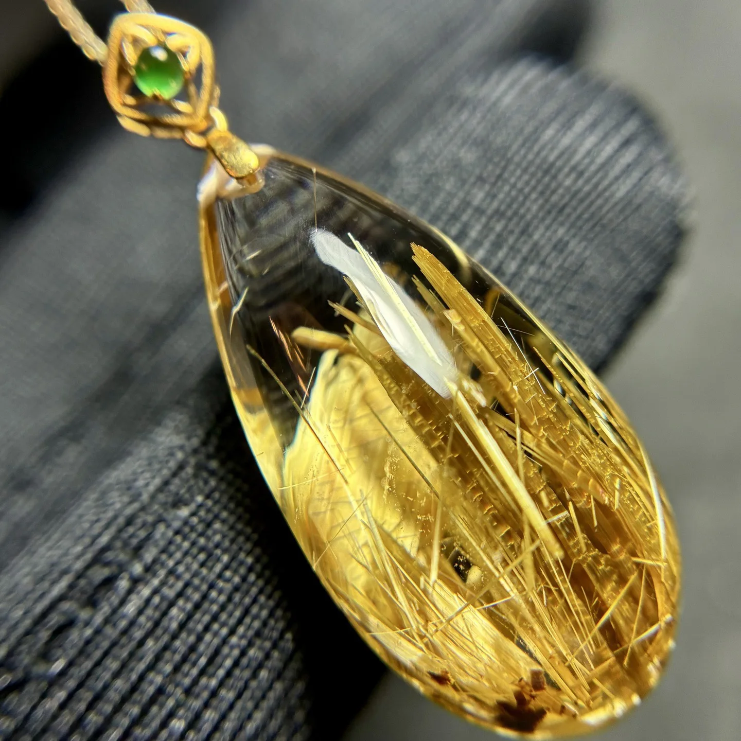 Natural Gold Rutilated Quartz Pendant 27.4x13.7x9.7mm Rutilated Quartz Flower Men Women Brazil AAAAAAA