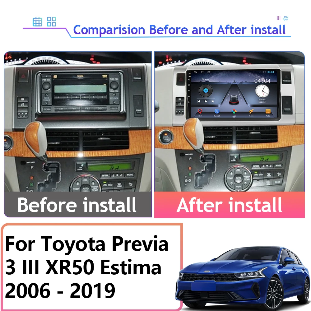 Android Auto For Toyota Previa 3 III XR50 Estima 2006 - 2019 LHD RHD Car Radio Multimedia Player CPU HDR QLED WIFI No 2din DVD