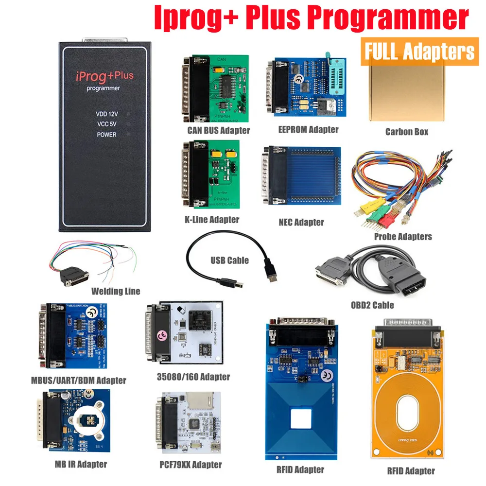 

Iprog Plus Pro V777 Key Programmer Support IMMO MCU SRS Dashboard with Probe Adapters for in-circuit Replace Carprog Digiprog3