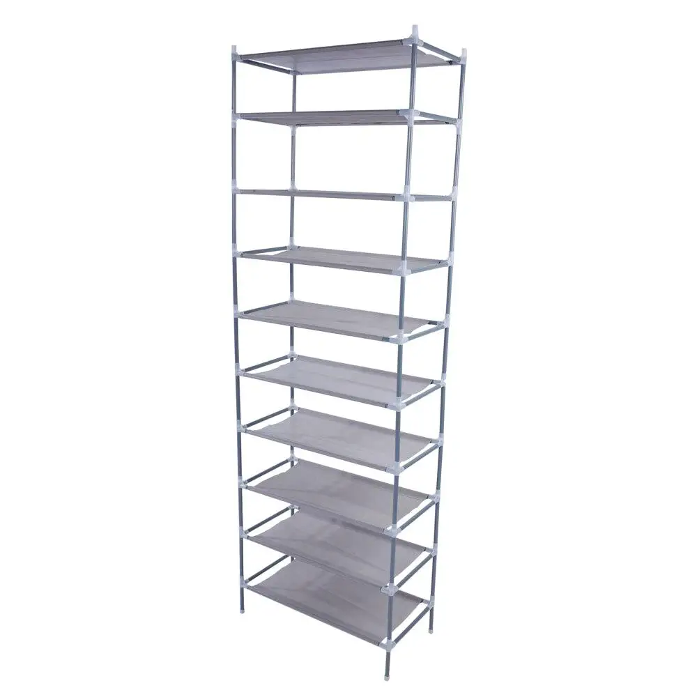 

10-Tier Gray Non-Woven Fabric Shoe Rack - Easy Assembly, Space-Saving Organizer