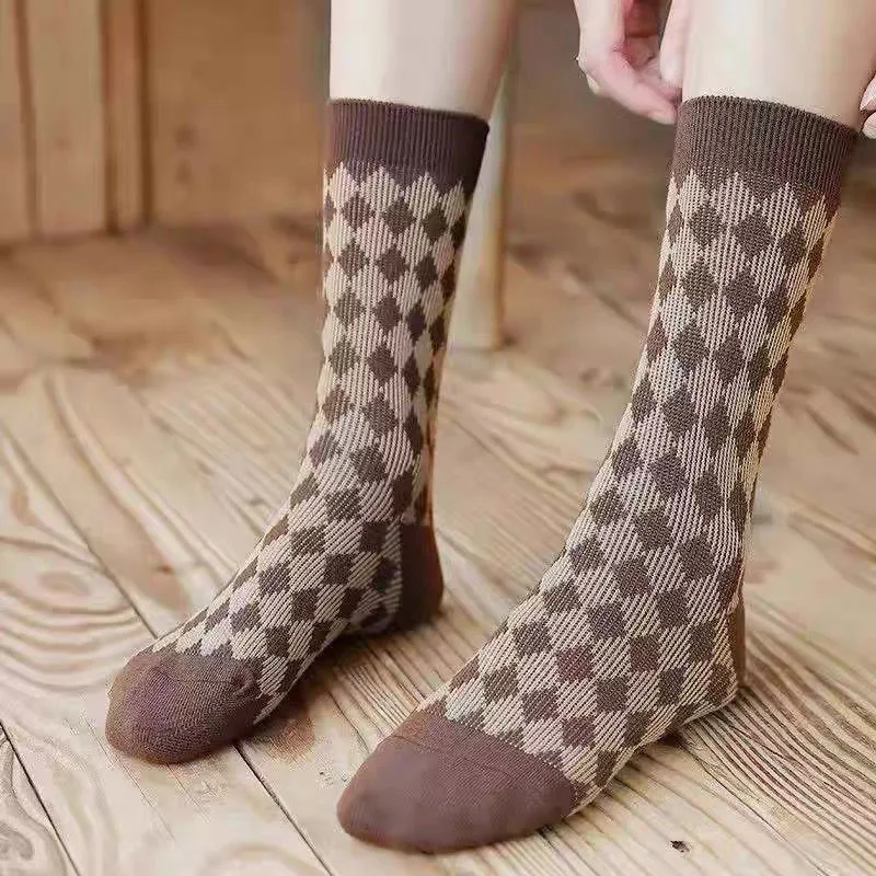6 pares retro estilo japonês malha meados de bezerro meias quentes retro meias escolares para meninas moda outono inverno meias com impressão