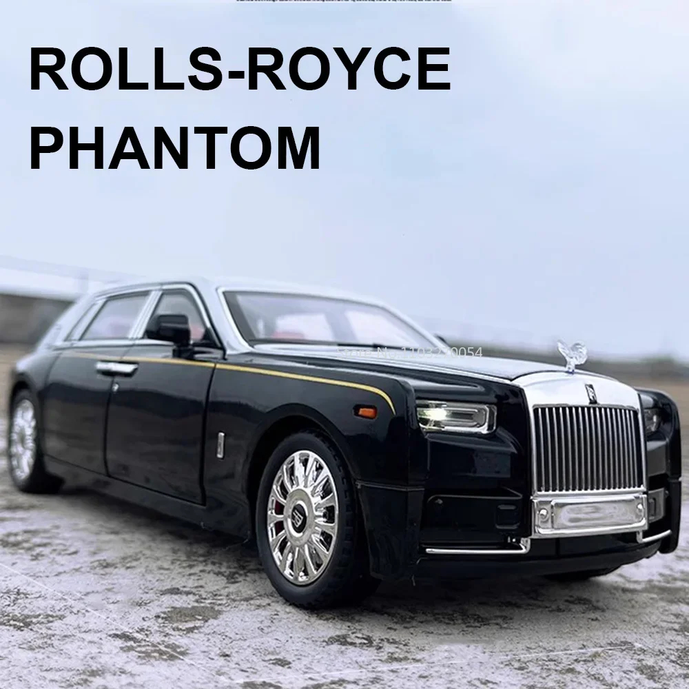 Large 1/18 Rolls-Royce Phantom Alloy Car Model Toys Diecasts Metal Sound And Light Rear-Wheel Pull Back Vehicles Gifts For Boys