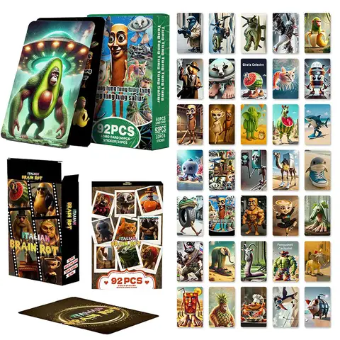 92PCS 게임 이탈리아 Brainrot 카드 Tralalero Tralala Tung Tung Tung Sahur 컬렉션 카드 Bombardino Crocodilo Shimpanzini Kid Toy